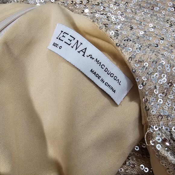 Mac Duggal 26598 Silver Sequin Wrap Waist Gown Formal Dress V Neck Nude Size 0 - Picture 9 of 9